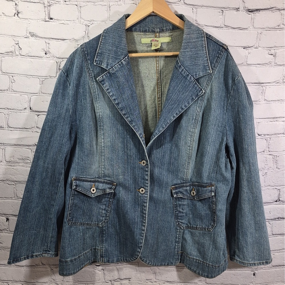 Vintage Denim Jacket Womens 3X Plus Size 90s Button Up By Moe - Missing Button